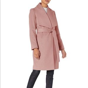 Cole Haan Slick Wool Wrap Coat Dusty Rose Small